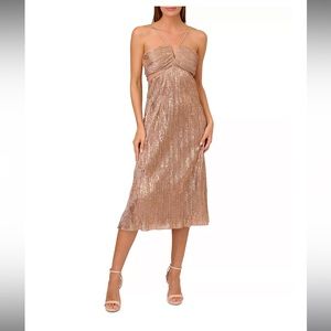 Liv and Foster “rose gold foil” midi dress with chain detailing